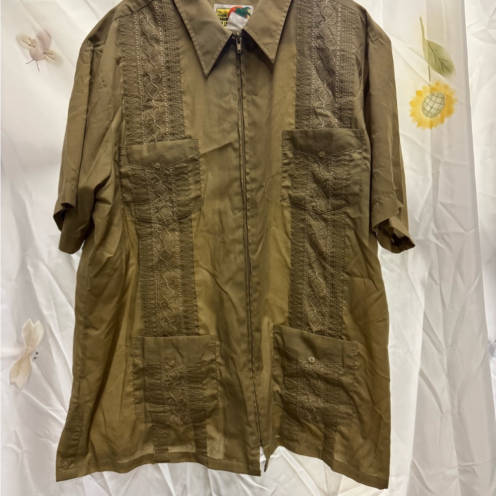 Vtg 1980s The guenuine haband Guayabera 
Cuban Button Down Tropical Shirt